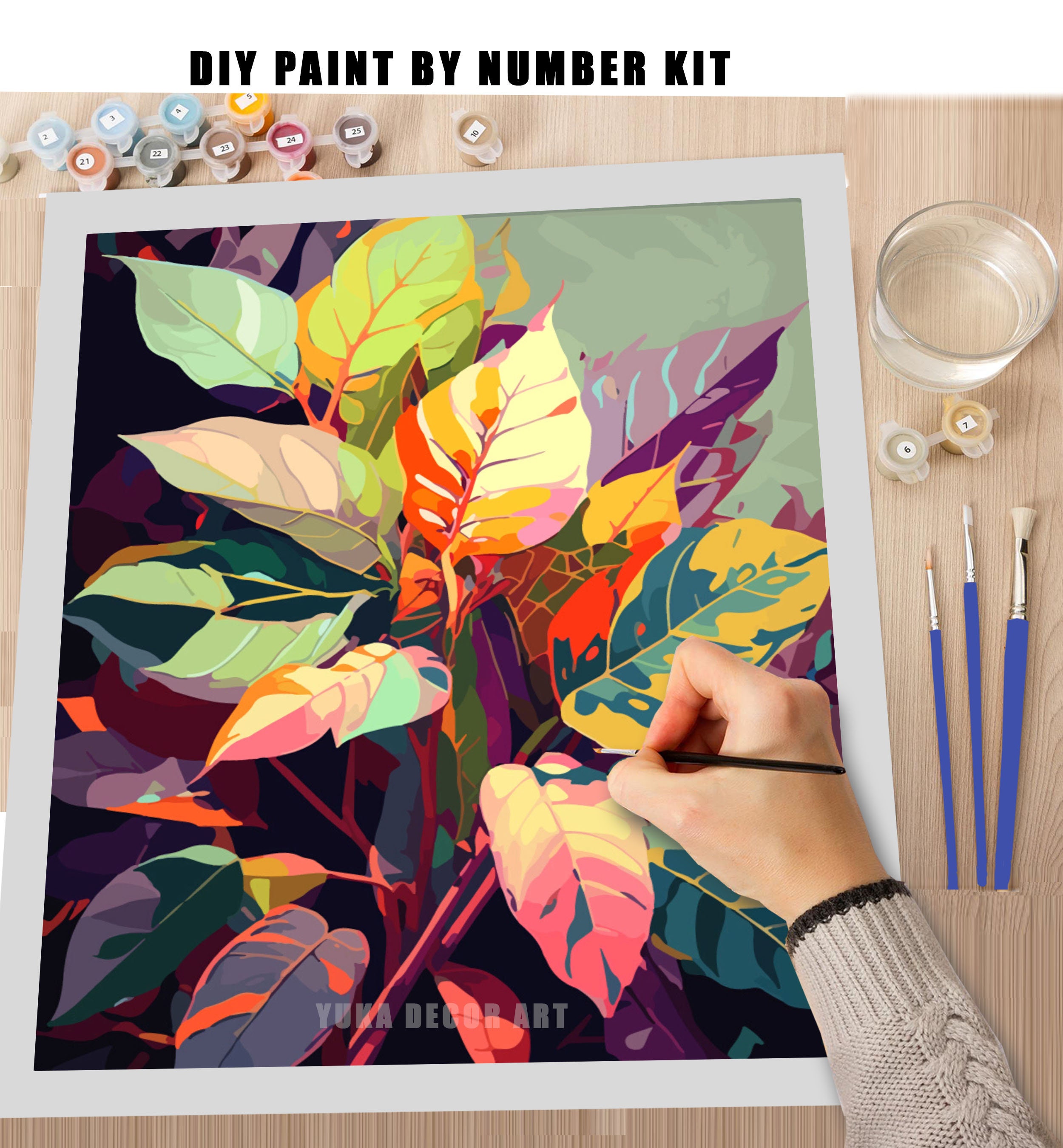 Tropical Leaves PAINT by NUMBER Kit Adults ,abstract Garden Plants Art  ,easy DIY Beginners Acrylic Paint Kit ,living Bedroom Wall Art Gift 