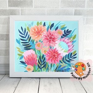 Abstrakte Blumen PAINT by NUMBER Kit für Erwachsene, Gartenstrauß Pflanzen, einfaches DIY Anfänger-Acrylfarbenset, Wohnzimmer, Schlafzimmer, Wandkunst, Dekor