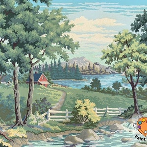 May include: A paint by numbers kit featuring a landscape scene with a red house, a winding path, a lake, and trees. The kit includes a paint palette with multiple colors and a paintbrush. The text "Paint It Yourself" is visible in the bottom right corner.