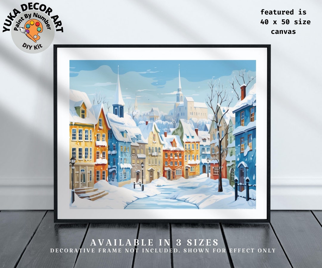 Winter Town PAINT by NUMBERS DIY Kit Adult Scenic Vintage Art Village