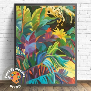 Abstrakte Blumen PAINT by NUMBER Kit für Erwachsene, Gartenstrauß Pflanzen, einfaches DIY Anfänger-Acrylfarbenset, Wohnzimmer, Schlafzimmer, Wandkunst, Dekor