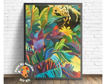 Abstract Flowers PAINT by NUMBER Kit for Adults ,Garden Bouquet Plants,Easy DIY Beginners Acrylic Paint Kit ,Living Bedroom Wall Art Decor