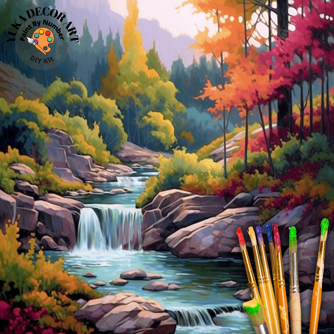 Forest Landscape PAINT by NUMBER Kit Adult DIY Numbers Painting Vintage ...