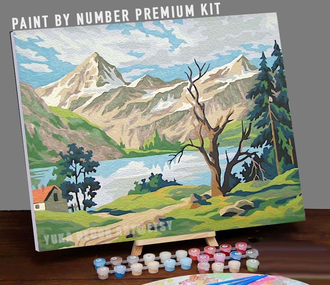 Vintage Style PAINT by NUMBER Kit Adult Cowboy Mountain Scene Art Easy  Beginner Acrylic Painting DIY Kit Cabin Home Decor Gift Dad Grandad 