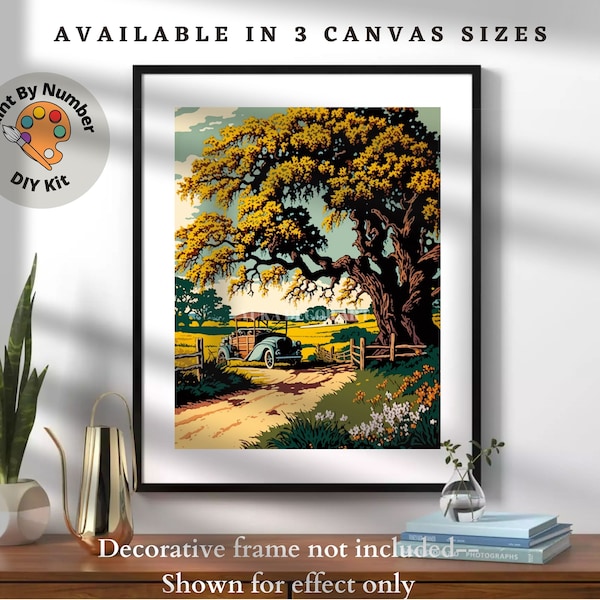 Countryside PAINT by NUMBERS Kit for Adult DIY Nature Vintage Style Retro 1960s Art Easy Beginner Acrylic Painting Kit Cabin Decor Gift Mom