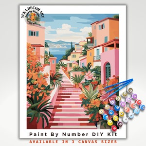 PAINT by NUMBER Kit Adult , Plants Landscape Pink House Minimalistic  Style DIY Painting Easy Beginners Acrylic Paint Kit Premium Decor Gift
