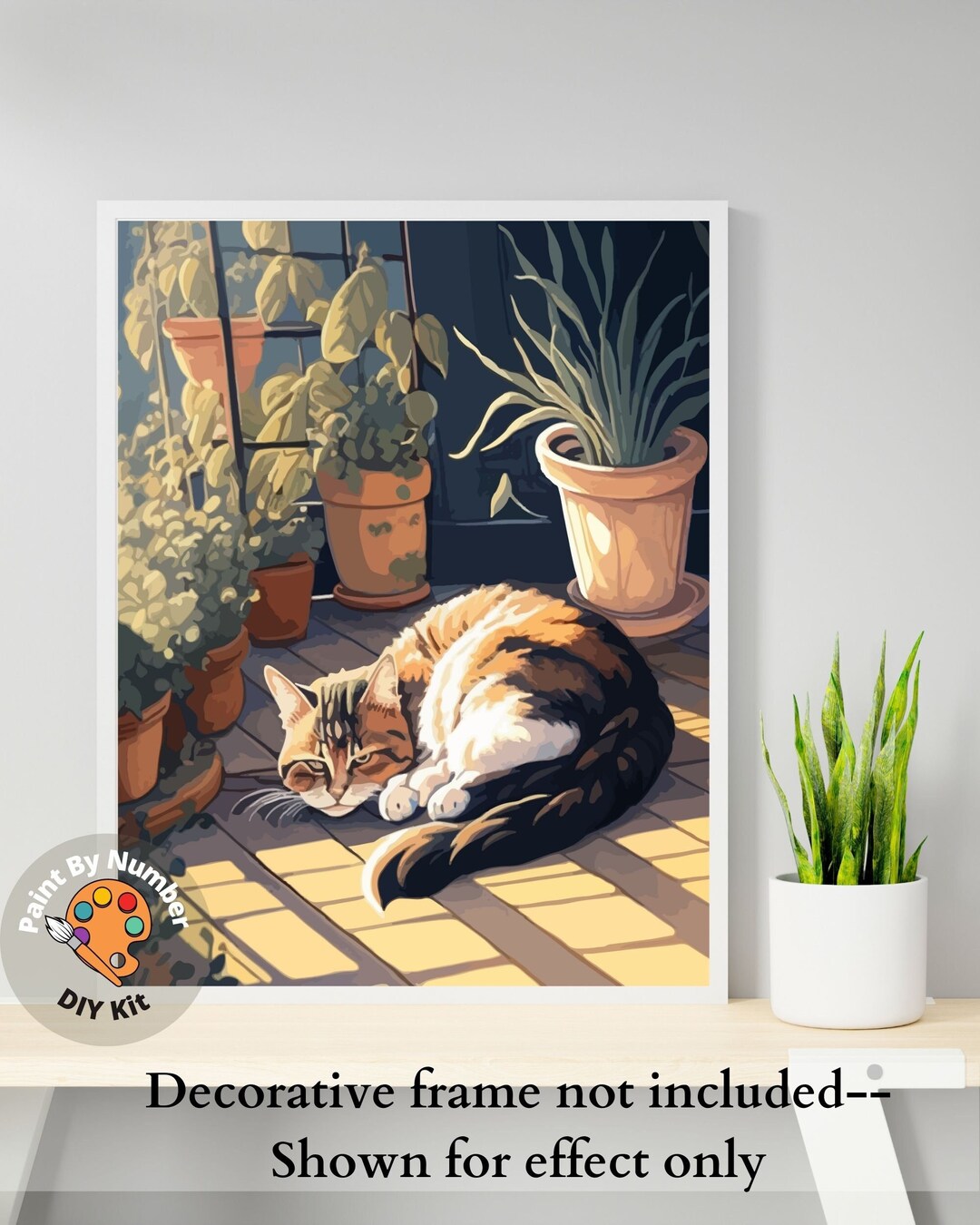 Modern PAINT by NUMBER Adult Kit , Cat in Porch , Foliage Plants ,cat ...