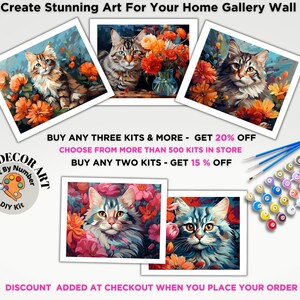 Cute Cat PAINT by NUMBER Kit Adult DIY Pet Portrait Vibrant Flowers ...