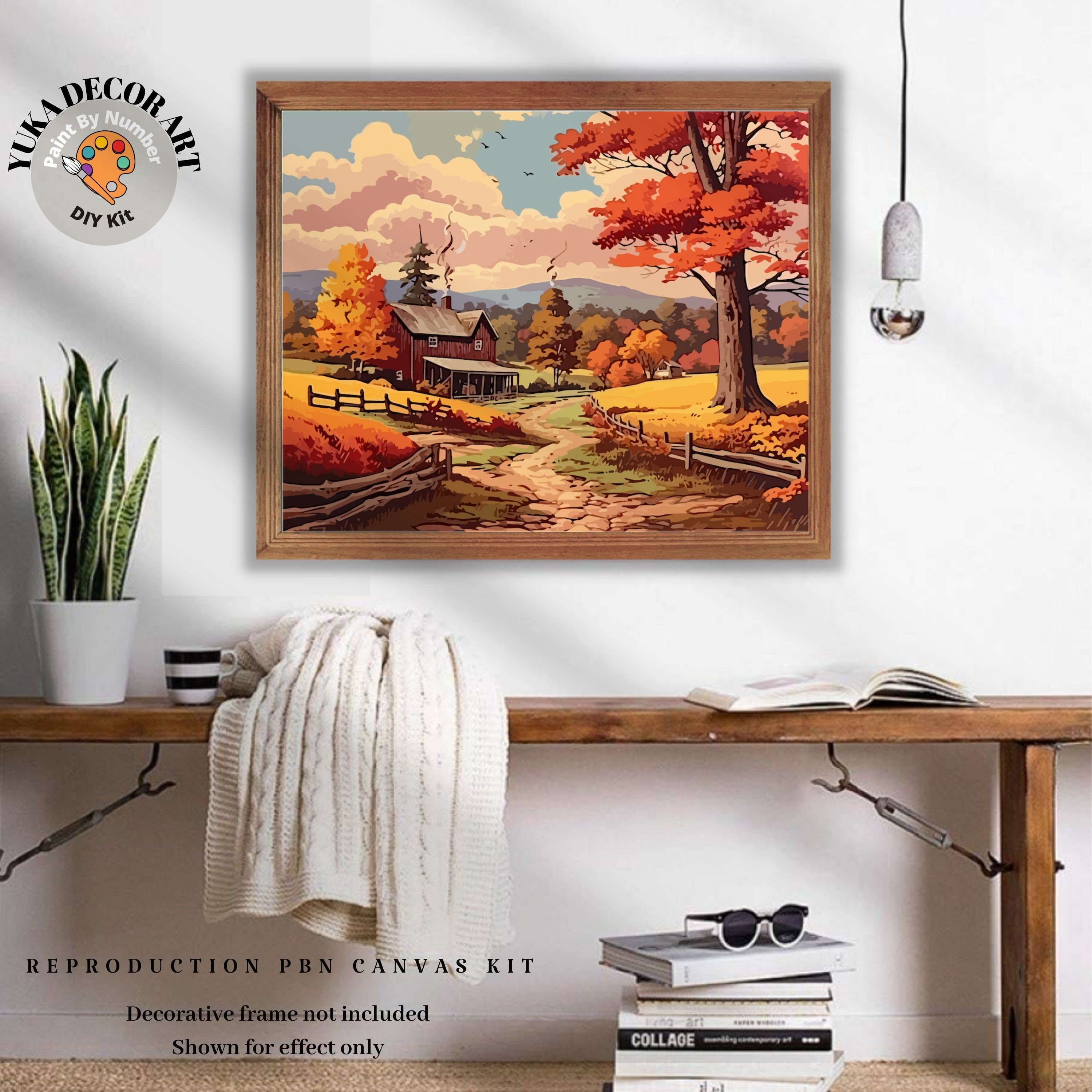 Countryside PAINT by NUMBER Kit for Adult , DIY Nature Vintage Style Art ,  Easy Beginner Acrylic Painting Kit,vintage Decor Gift 