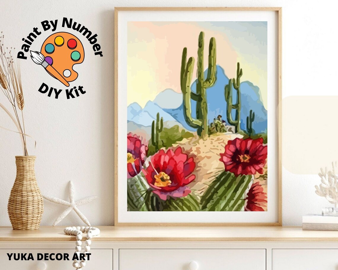 Desert Landscape PAINT by NUMBER Kit Cactus Flowers Sunset Etsy