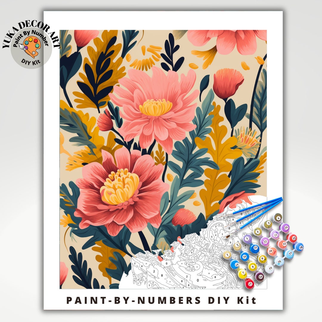 PAINT by NUMBER Kit Adult Garden Flowers Vintage Spring Colourful