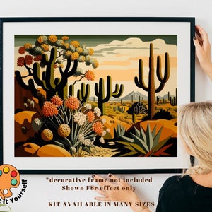 Cabin Decor PAINT by NUMBER Kit Adult Desert Rustic Landscape Cactus  Painting Easy Beginners DIY Painting Vintage Art Gift for Dad Grandpa 