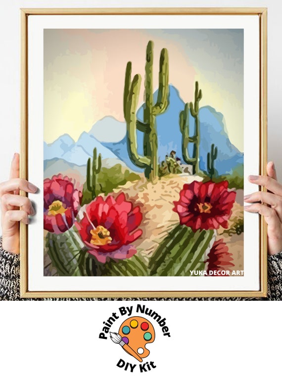  DQWIJAKX91 Pintura digital para bricolaje, cactus Saguaro,  nieve, invierno, desierto, escena por números, kits de dibujo en lienzo sin  marco, para adultos, principiantes y niños, arte de pared para decoración  del