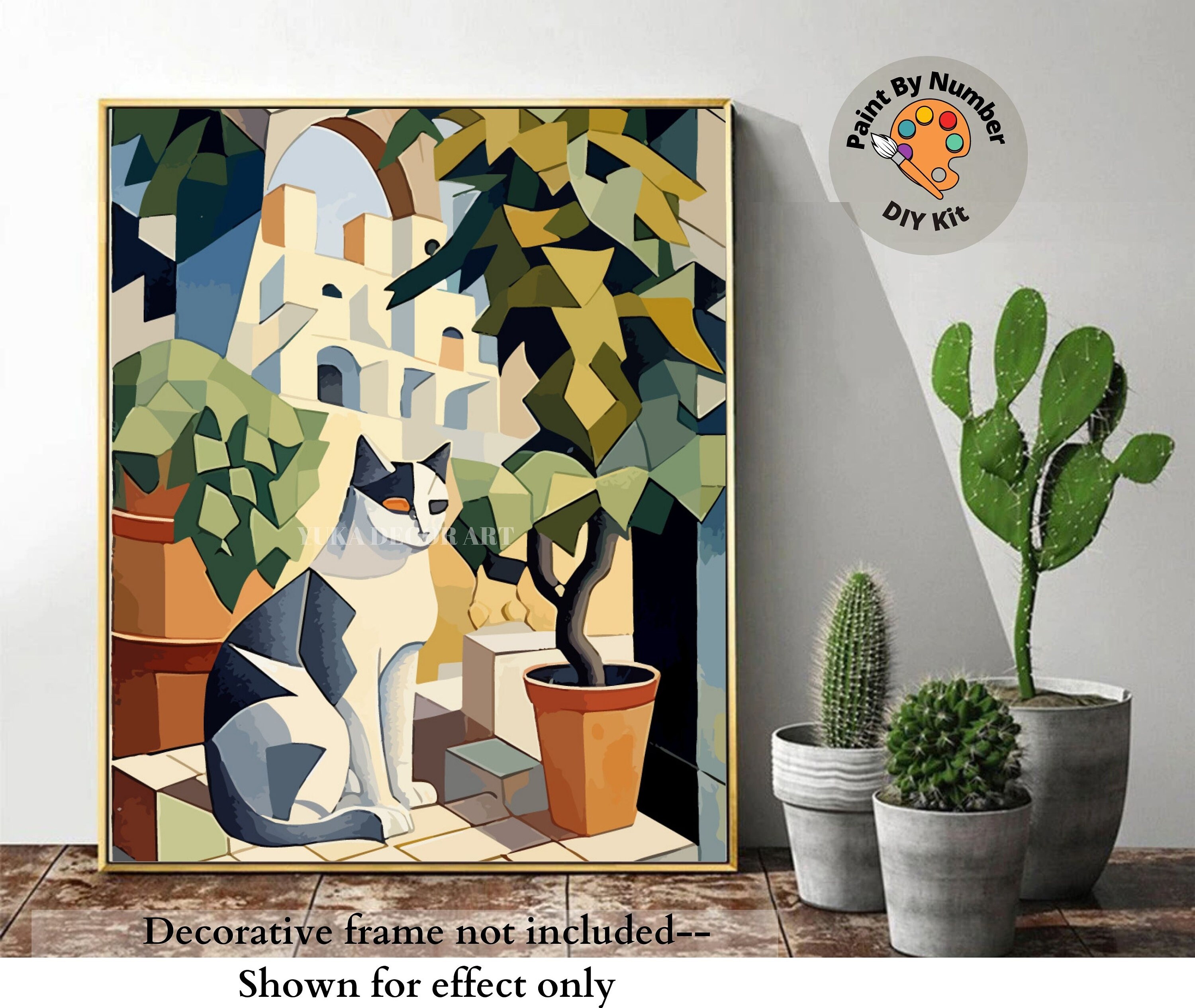 Boho Cat PAINT by NUMBER Adult Kit ,modern Artist Inspired , Foliage Plants  ,easy DIY Beginners Acrylic Paint Canvas Kit ,wall Decor Gift 