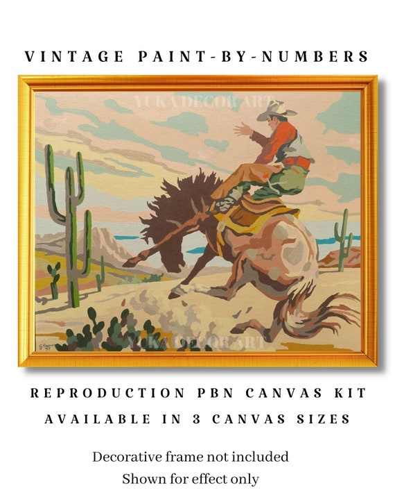 Vintage Style PAINT by NUMBER Kit Adult Cowboy Mountain Scene Art Easy  Beginner Acrylic Painting DIY Kit Cabin Home Decor Gift Dad Grandad 