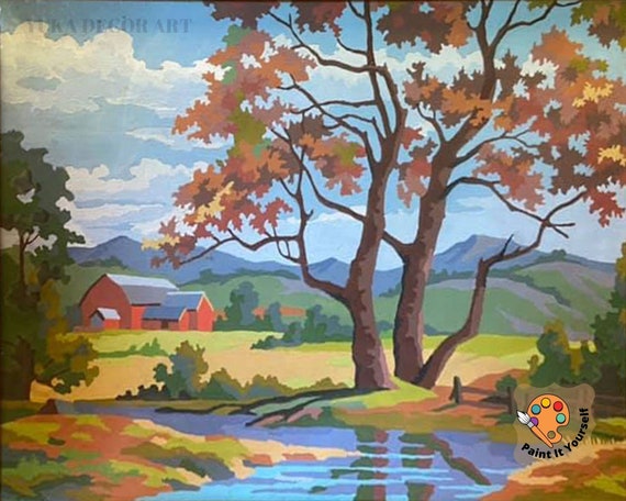 Vintage Style PAINT by NUMBER Kit Adult, Stream River Landscape