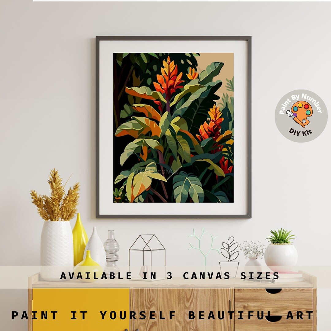 PAINT by NUMBER Kit Adults ,tropical Leaves ,abstract Garden Plants Art