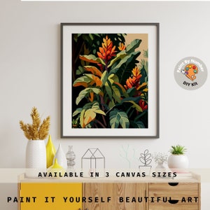 PAINT by NUMBER Kit  Adults ,Tropical Leaves ,Abstract Garden Plants Art ,Easy DIY Beginners Acrylic Paint Kit ,Living Bedroom Wall Art Gift