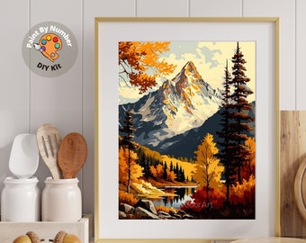 Mountain PAINT by NUMBERS Kit for Adults Mountains Nature Landscape Painting Easy Beginners Paint DIY Kit Living Bedroom Wall Art Decor Gift