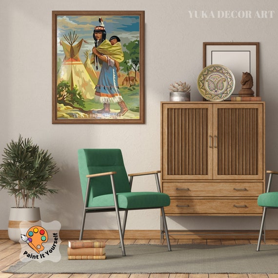 Vintage PAINT by NUMBER DIY Kit for Adult , Native American