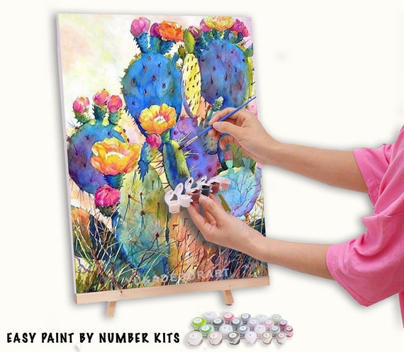 Peinture par Numéros - DIY - Cactus - 40x50cm - Multicolore - Pour Adultes et Enfants - Beaux-Arts et Loisirs créatifs