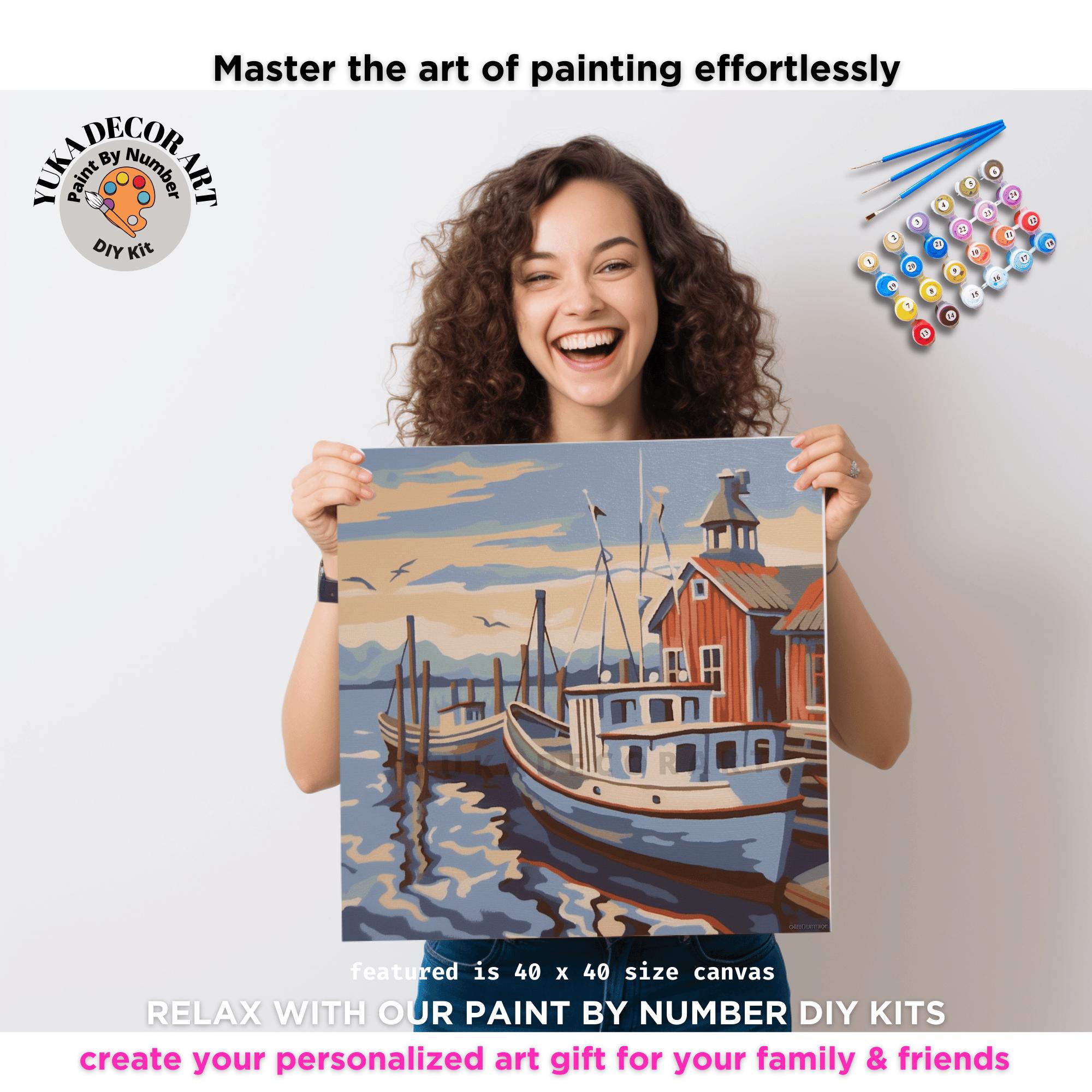 Lakeside Boat Vintage Style PAINT by NUMBER Kit Adult, Landscape ...