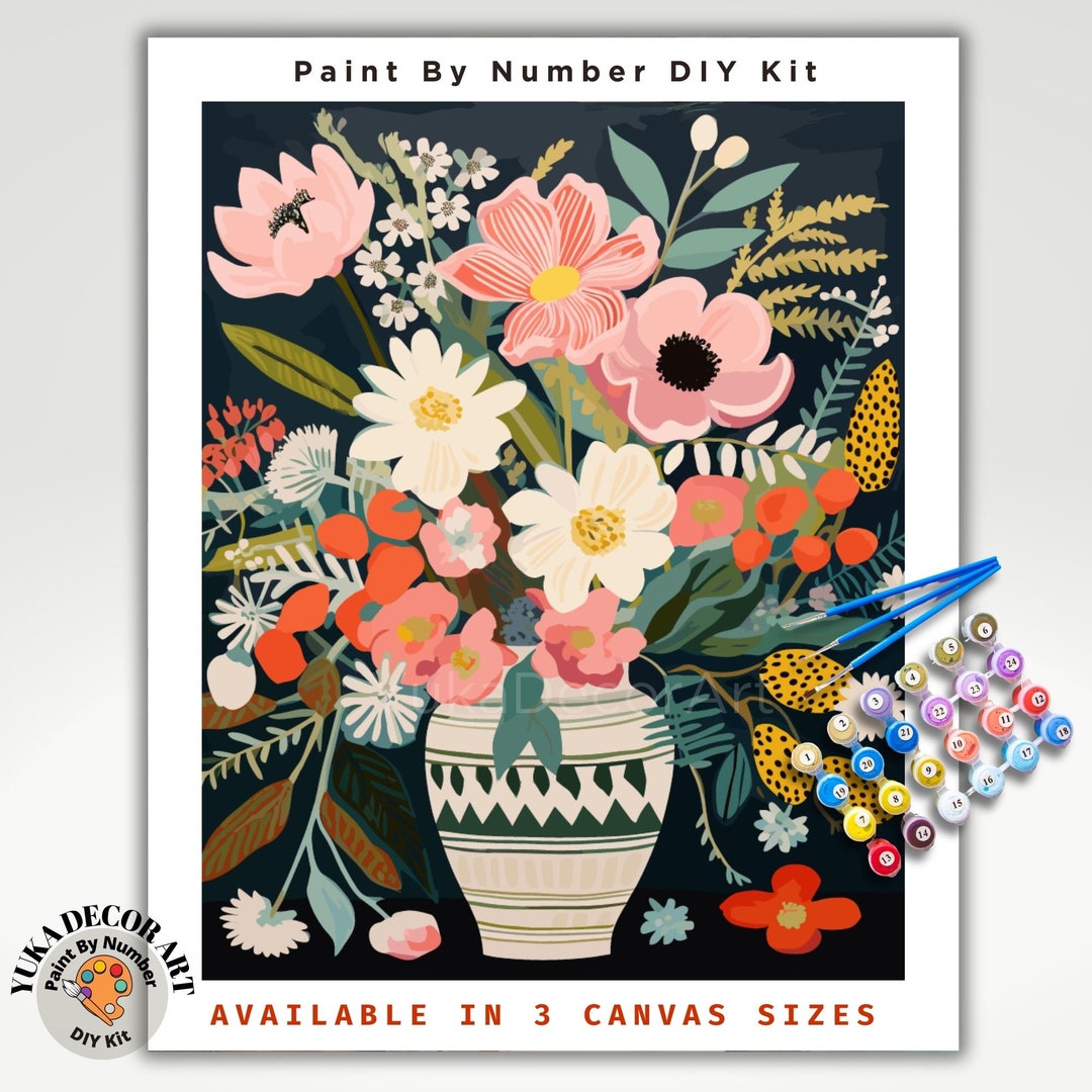 Floral Modern PAINT by NUMBER Kit Adults still Life Vase Flowers DIY ...