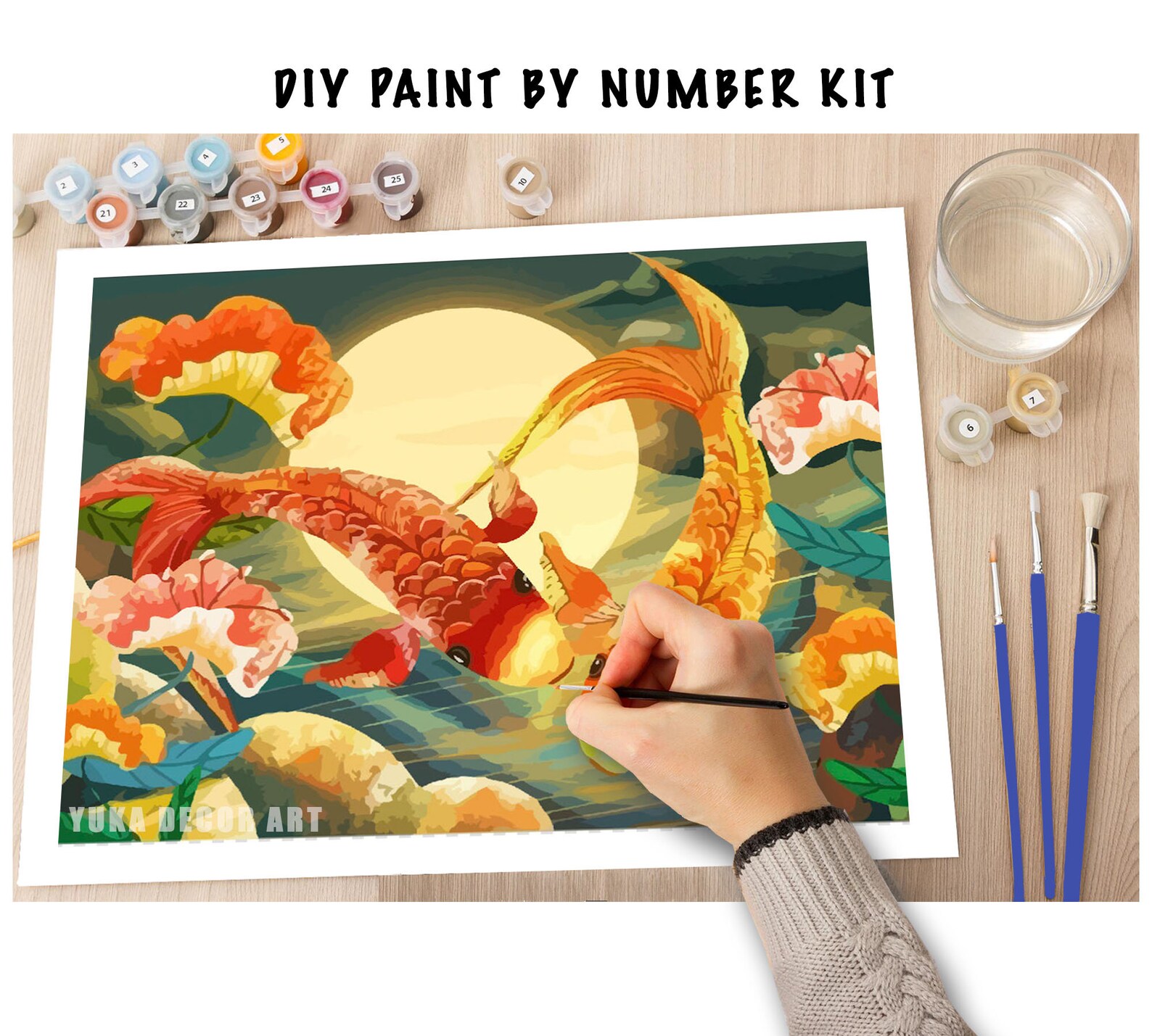 Koi Fish PAINT by NUMBER Kit for Adults Golden Fishes in Etsy