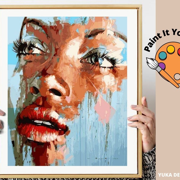 Kit PAINT by NUMBERS pour adultes Art facile à faire soi-même, belle femme portrait abstrait, ensemble de peinture acrylique pour adultes - Cadeau de décoration murale pour la maison
