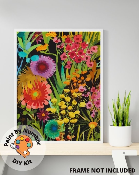 Abstract Flowers PAINT by NUMBER Kit for Adults , Spring Flowers Abstract  ,easy DIY Beginners Paint Kit ,living Bedroom Wall Art Decor 