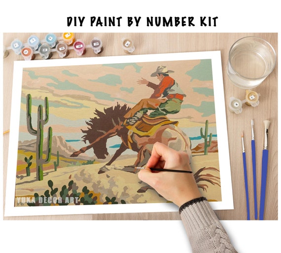 Kit Peinture Cowboy Rétro Par Numéros Adultes Minimaliste Chic Bricolage Peinture Facile Débutant Passe-temps Kit De Peinture Mur Femmes Cadeau Maman