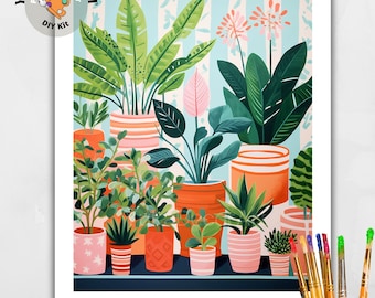 House Plants PAINT by NUMBERS Kit for Adults Minimalistic Chic DIY Painting Easy Beginners Hobby Painting Kit Wall Art Gift Mum Plant Lover