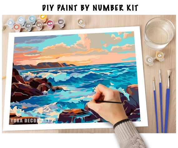 Seaside PAINT by NUMBERS Kit for Adult & Kids, Sea Waves Beach DIY Painting  , Easy Beginner Acrylic Painting Kit,home Decor Gift -  Denmark