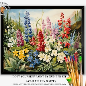 Wildflowers PAINT by NUMBERS Kit Adults Spring Flower Garden DIY Painting Easy Beginners Hobby Kit Wall Art Housewarming Gift Girlfriend Mom