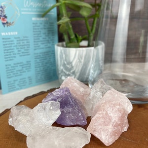 Water stones for strength and energy Crystal water, energizing amethyst, rose quartz, rock crystal, mixture, gift for stone lovers