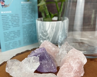 Wassersteine für Kraft und Energie Kristall Wasser, Energetisierende Amethyst, Rosenquarz, Bergkristall, Mischung, Geschenk Steinliebhaber