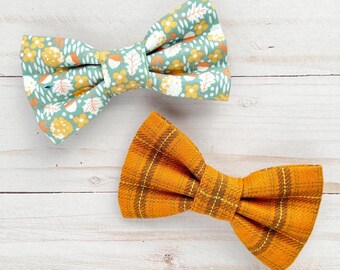 Fall Plaid Dog Bow Tie: Pumpkin Orange Cotton Pet Collar Accessory