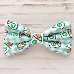 Pup Cup Dog Bow Tie / Puppuccino / Coffee Treats Dog Bow Tie in Mint / Holiday Pup Cup / Pet Bow Ties /  Bowtie Dog Collar