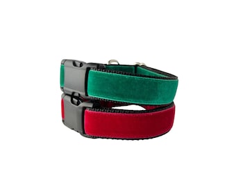Collare per cani in velluto rosso per le feste o collare per cani in velluto verde per Natale - Collare regolabile da 1 o 3/4 pollici - Collare per cani per San Valentino