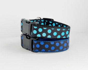 Schwarzes Hundehalsband mit blauen Punkten / Hundehalsband für Jungen / Hundehalsband für Männer