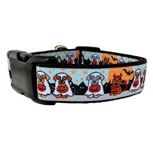 Halloween large breed or small breed Trick or Treat Dog Collar / Seasonal Adjustable Fall Dog Collar with Ghost Dog and Devil Dog
