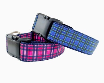 Tartan Blue Dog Collar or Pink Plaid classy Dog Collar / Blue and green plaid boy dog collar / Argyle Blue collar / Pink and Navy Collar
