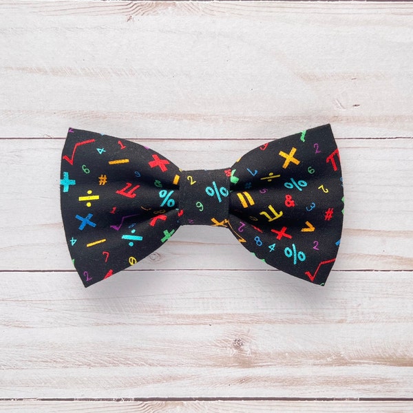 Math Symbols and Functions Black Dog Bow Tie attaches to dog collar / Mathematics Cat Bow Tie / Pet Bow Tie / Math Teacher Gift