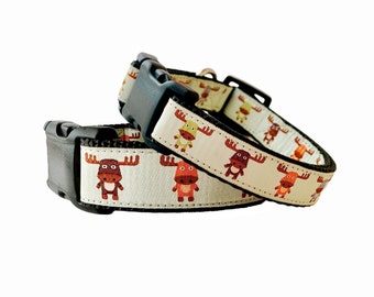 Funny Moose dog collar for all sizes dogs / Holiday Dog collar / Adjustable Nylon buckle Pet collar / Small, Medium or Large Dog collar