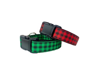 Green or Red Buffalo Plaid Christmas Dog collar  / Holiday Collar that is washable, durable and adjustable