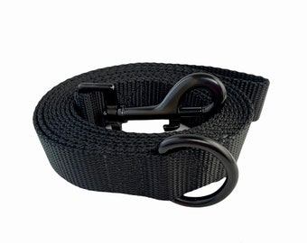 Webbing Dog Leash / Black Leash with Black Snap Hook and D Ring / Nylon Black Dog Leash / Black Leash in 4, 5 and 6 ft