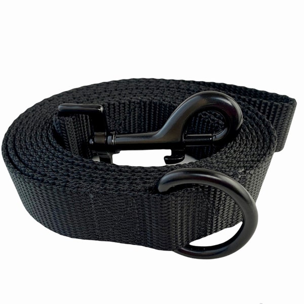Webbing Dog Leash / Black Leash with Black Snap Hook and D Ring / Nylon Black Dog Leash / Black Leash in 4, 5 and 6 ft