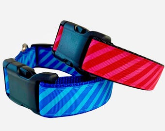Striped pink and red trendy Dog Collar /  Turquoise and Royal Blue summer Dog Collar / Golden Retriever adjustable dog collar