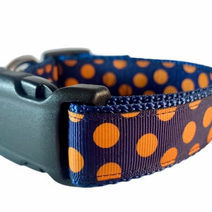 Navy Blue Polka Dot Dog Collar, Navy Blue and Orange, Auburn Tigers Dog Collar