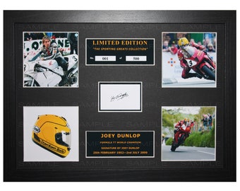 Joey Dunlop signed mounted and framed limited edition print